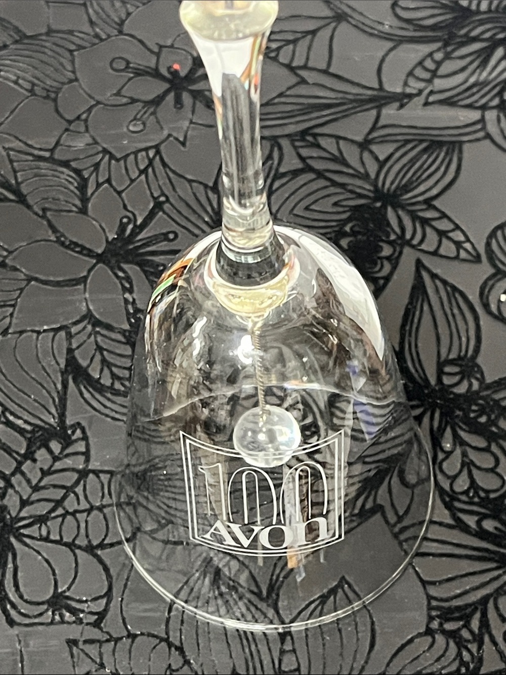 Avon 100 Clear Glass Wedding Anniversary Bell with Crystal Clapper Decor 6”Tall